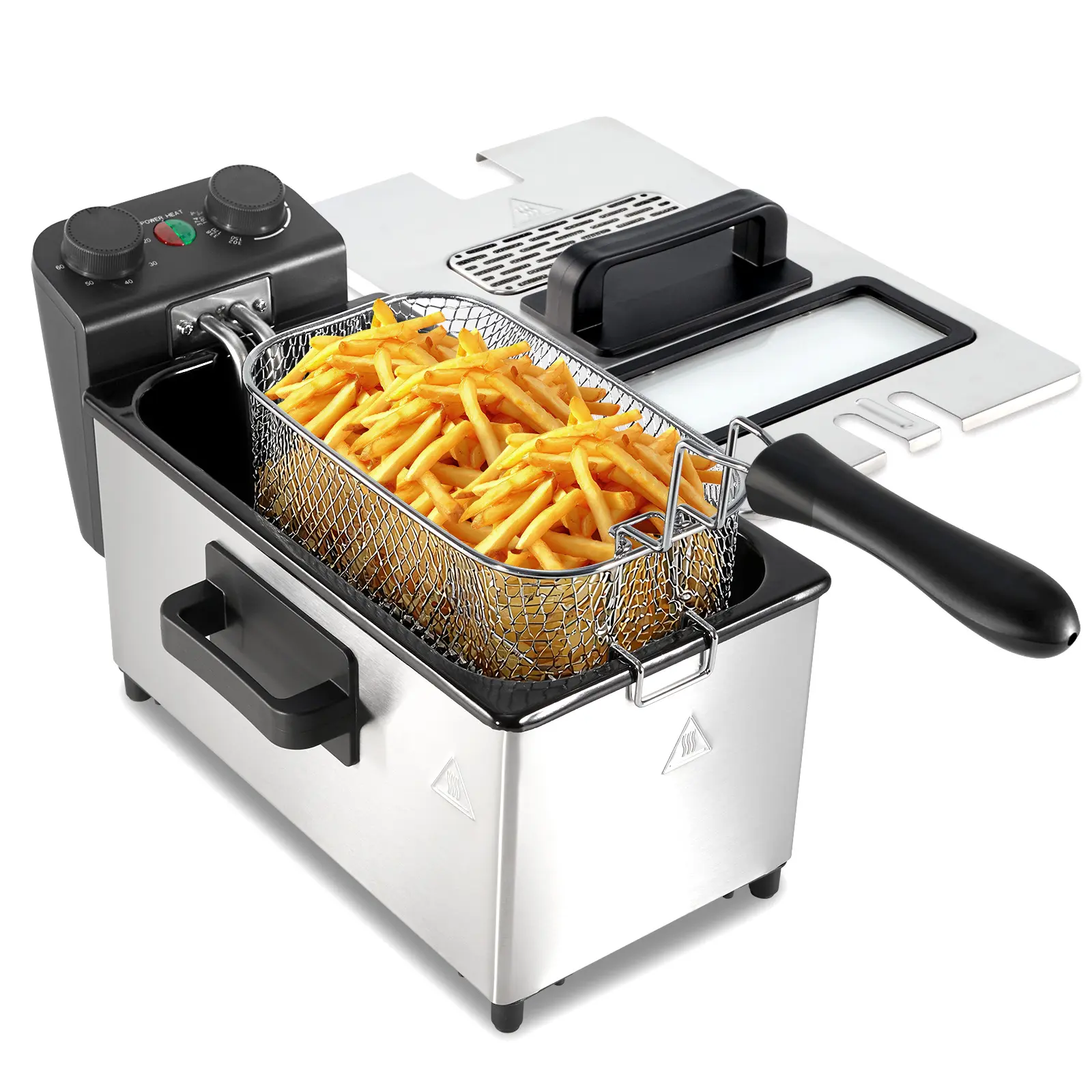 Stainless Steel Countertop Electric Double Tank Deep Fryer - EDF-Double, Built-in Timer, Precision Control, Heat Resistant, Rustproof, Reusable Handle Basket, Compact Design, Deep Fryer with Basket for Home Use (Ideal for Fries, Chicken)