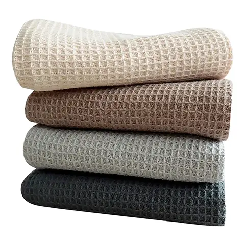 4-Pack Waffle Material Cleaning Cloths, 13.38x13.38" Casual Cotton Waffle Knit Washable Towels with Hang-Dry Loop, Heavy-Duty Reusable Ultra-Absorbent Soft Lightweight Home Care Necessities for Desk Use, Spill Cleanup