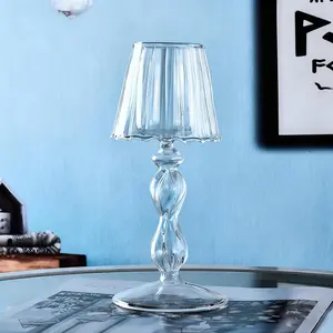 Borosilicate Glass Candlestick Holder 18.5cm Taper Candle Holder Clear Glass Candlestick for Home Decor Wedding Party Valentines