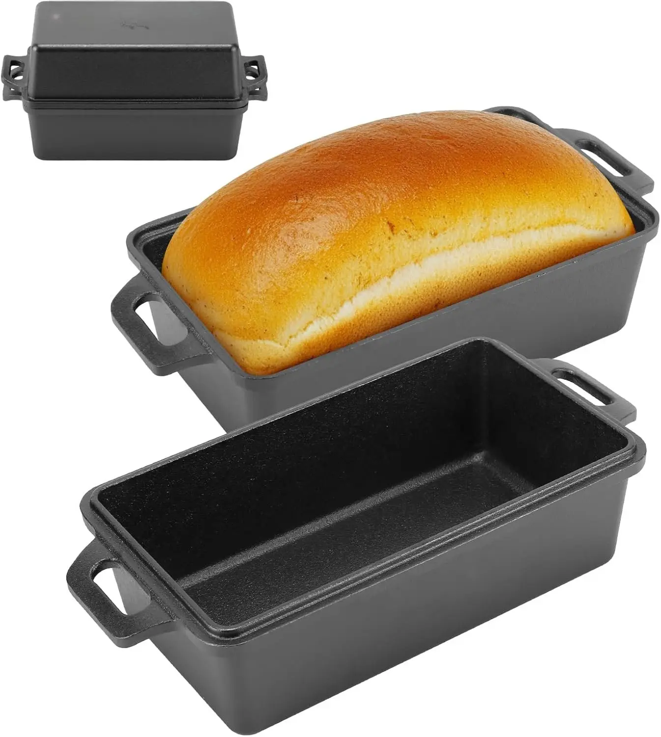 95 Inch Cast Iron Loaf Pan with Lid | Bread Baking Pans | Even Heat Distribution for Homemade Bread, Cake, Meatloaf, 2 count Set