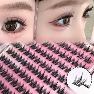 100 Pairs Self-Adhesive False Eyelashes, Dog Tail Curl Effect, 12mm Natural Dense Fine Lash Clusters, No Glue, Easy Application for Beginners
