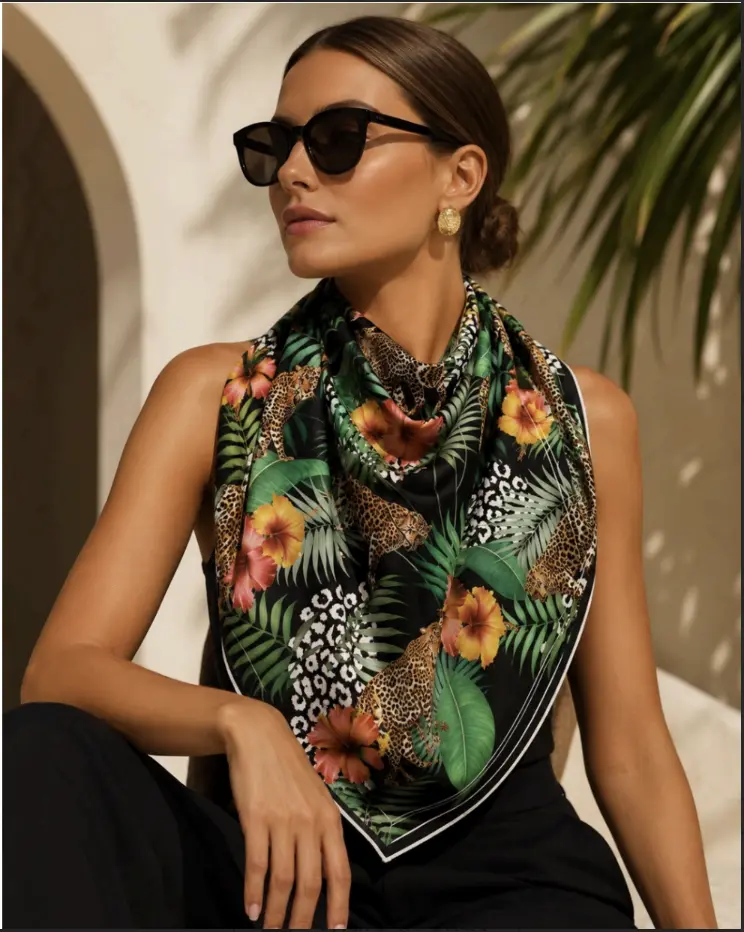 Poly-Silk Square Scarf 35x35in – Trendy Multicolor Floral Print, Silky Smooth