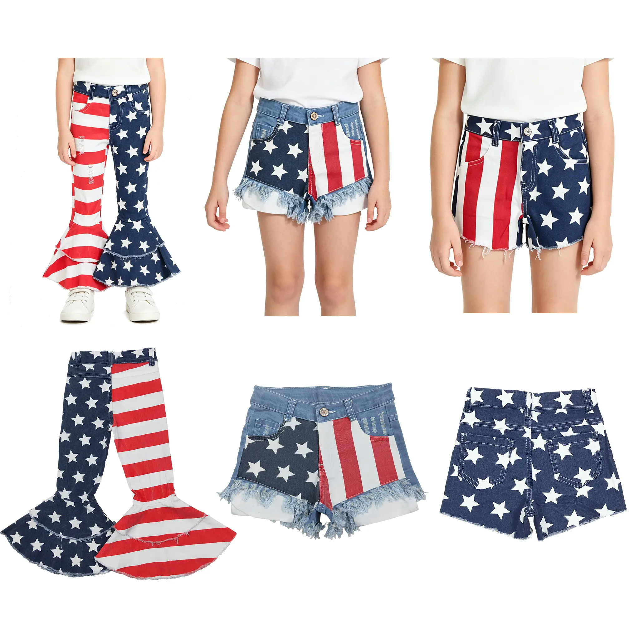 baby girl clothes 4th of July patriotic girl bell bottom jeans red srite star girl jeans