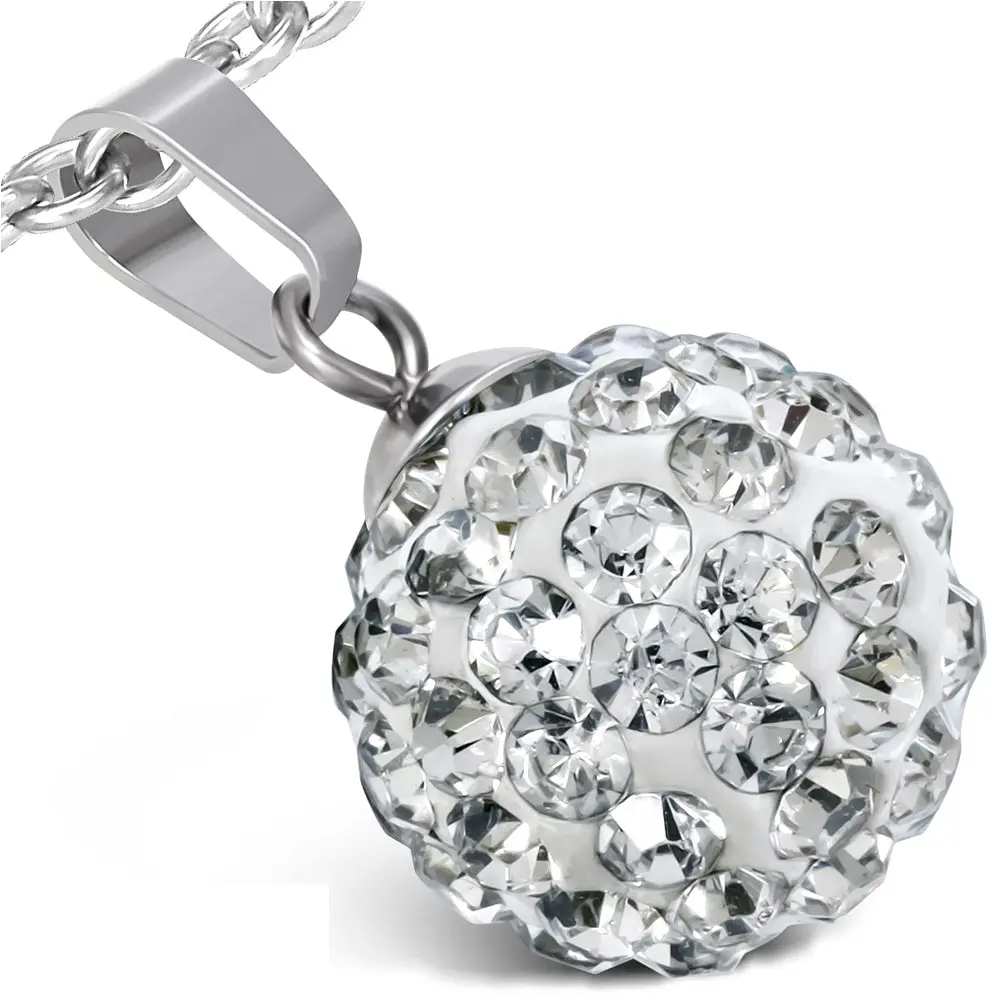 My Daily Styles Women's Casual Beaded Sphere Necklace, Silver-Tone Stainless Steel 0.80in (h) x 0.45in (diameter) Pendant with White CZ, 18in Lightweight Chain Zircon Costume Jewelry for Everyday Use, Round Shape, Elegant