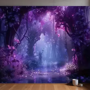 Mysterious Purple Forest Tapestry - Charming purple and pink forest wall hanging, non-luminous, suitable for living room, bedroom, events and photography, event decoration, mysterious theme. collection print polyester moon pattern chic design mural