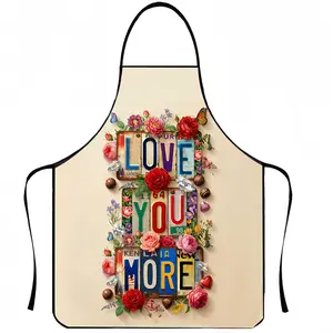 Floral Flower "Love You More" Print Apron,1 Counts License Plate Print Apron,Polyester Cooking Apron for Women,Kitchen Apron,Valentine's Day Gift,Nails Design Tool,﻿Mother's Day Gift,Kitchen Essential