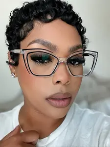 Fashion Cat Eye Color Block Glasses Frame, Fashion Frames, Stylish Glasses, Unisex Trendy Casual Eyewear, Retro Style, Perfect for Students, Daily Wear Accessories, Stylish Eyeglass, Trendy Casual Eyeglasses