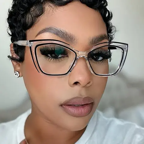Fashion Cat Eye Color Block Glasses Frame, Fashion Frames, Stylish Glasses, Unisex Trendy Casual Eyewear, Retro Style, Perfect for Students, Daily Wear Accessories, Stylish Eyeglass, Trendy Casual Eyeglasses, Fashionable Frames Glasses