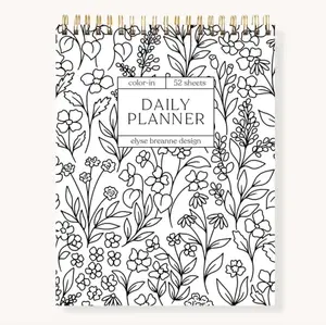 Color-In Daily Planner | Top Spiral | Coloring Page Border | Floral Stationery