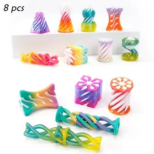 8 Piece 3D Printed Spiral Stress Relief Figurines, Figurine Set, Multiple Colors, Fun Home Desktop Craft Decorations, Car Decoration, Ideal Gift!