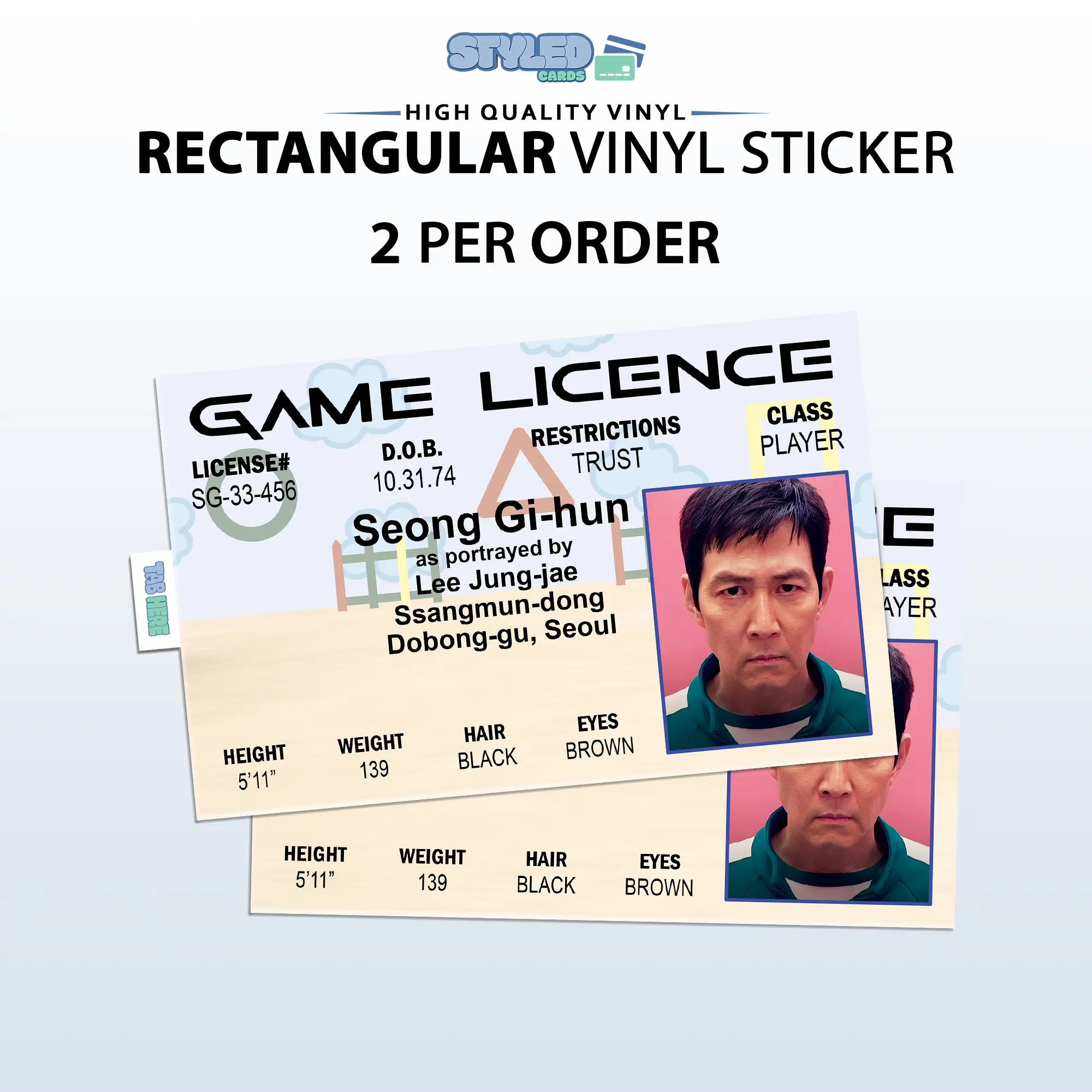 Squid games id cards rectangular sticker