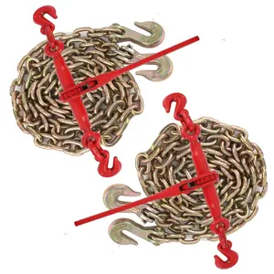 5/16" -3/8" Chain Binder, 5/16"×10ft Chains with 2 Binders and 2 Chains, Grade 70, Load Binder for Binder Chain with Grappling Hook, for Industrial, Agricultural, Logging, Towing Applications