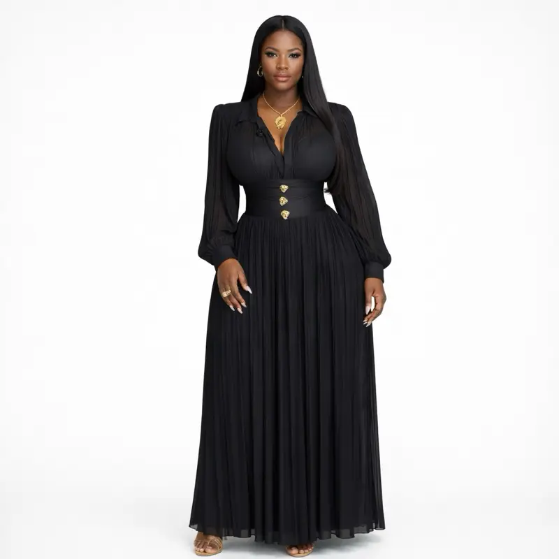 The Noir Muse Maxi Dress    elegant dress, black maxi dress, olive maxi dress, pleated dress, long sleeve gown, wedding guest dress, birthday dress, classy women fashion, luxury modest dress, curvy dress, plus size maxi, church dress, flowing