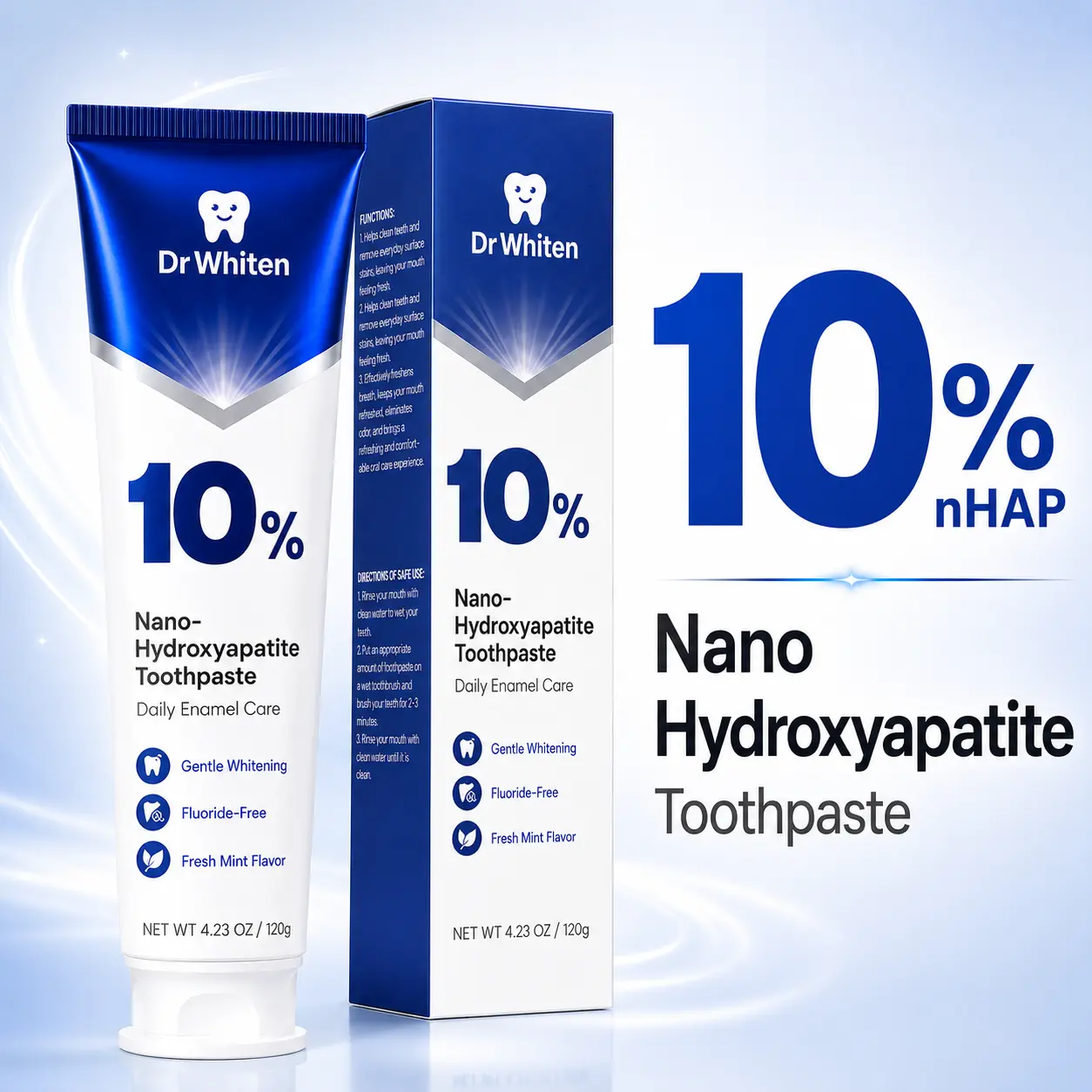 DrWhiten  10% Nano Hydroxyapatite Performance Whitening Toothpaste - Fluoride Free & Gentle Whitening - Clinically Supported & NASA-Developed nHA for Strong  & Bright, Smooth Teeth (4.32oz) Radiant Mint Dentist Formulated baking upgrade