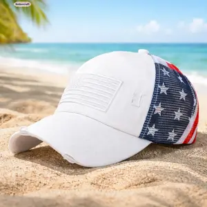 Women's Vintage American Flag Trucker Hat - Distressed Washed USA Patriotic Baseball Cap, Retro Mesh Back Adjustable Snapback, Lightweight 4th of July Accessories, America Printed Casual Hats for Summer Outdoor Wear