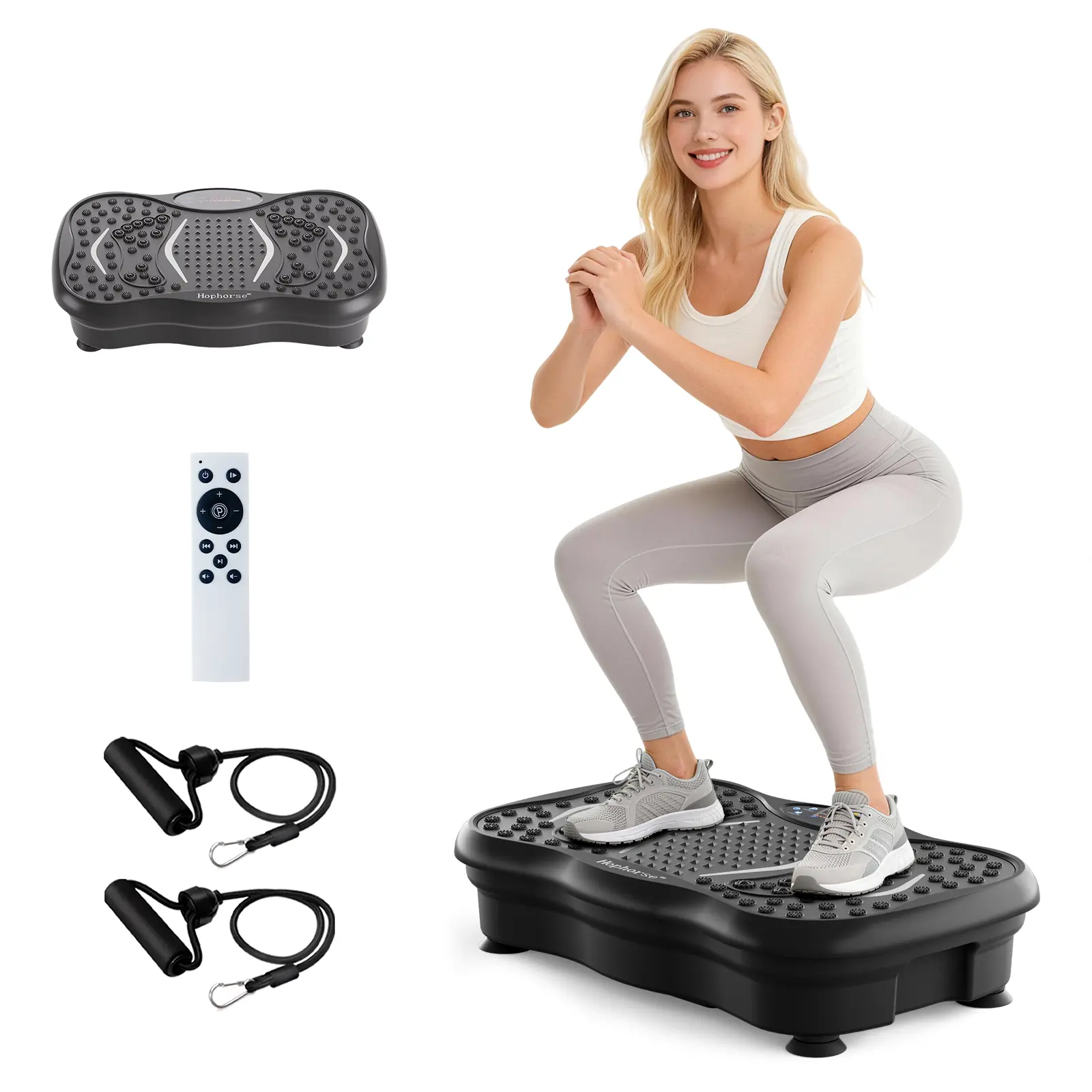 HopHorse High-Power Vibration Plate Exercise Machine Oscillating plate 300  lbs Weight Capacity Bluetooth Remote Control 3-in-1 Indoor Home Gym Fitness  Equipment with 2 Resistance Bands - TikTok Shop