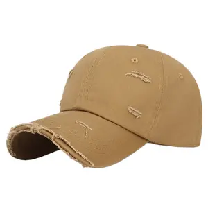 Unisex Adjustable Distressed Baseball Cap, Stylish Frayed-Edge Washed Solid-Color Cotton Casual Sun Hat, Hats for Women