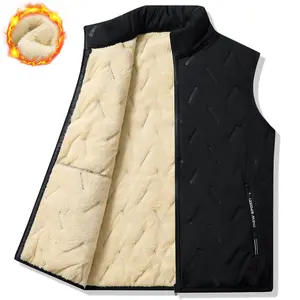 Men's Autumn Winter Warm Vest Fleece Lined Wool Regular Fit Polyester Zipper Design Easy Care Casual Style Medium Men's Solid Color Cardigan Round Neck