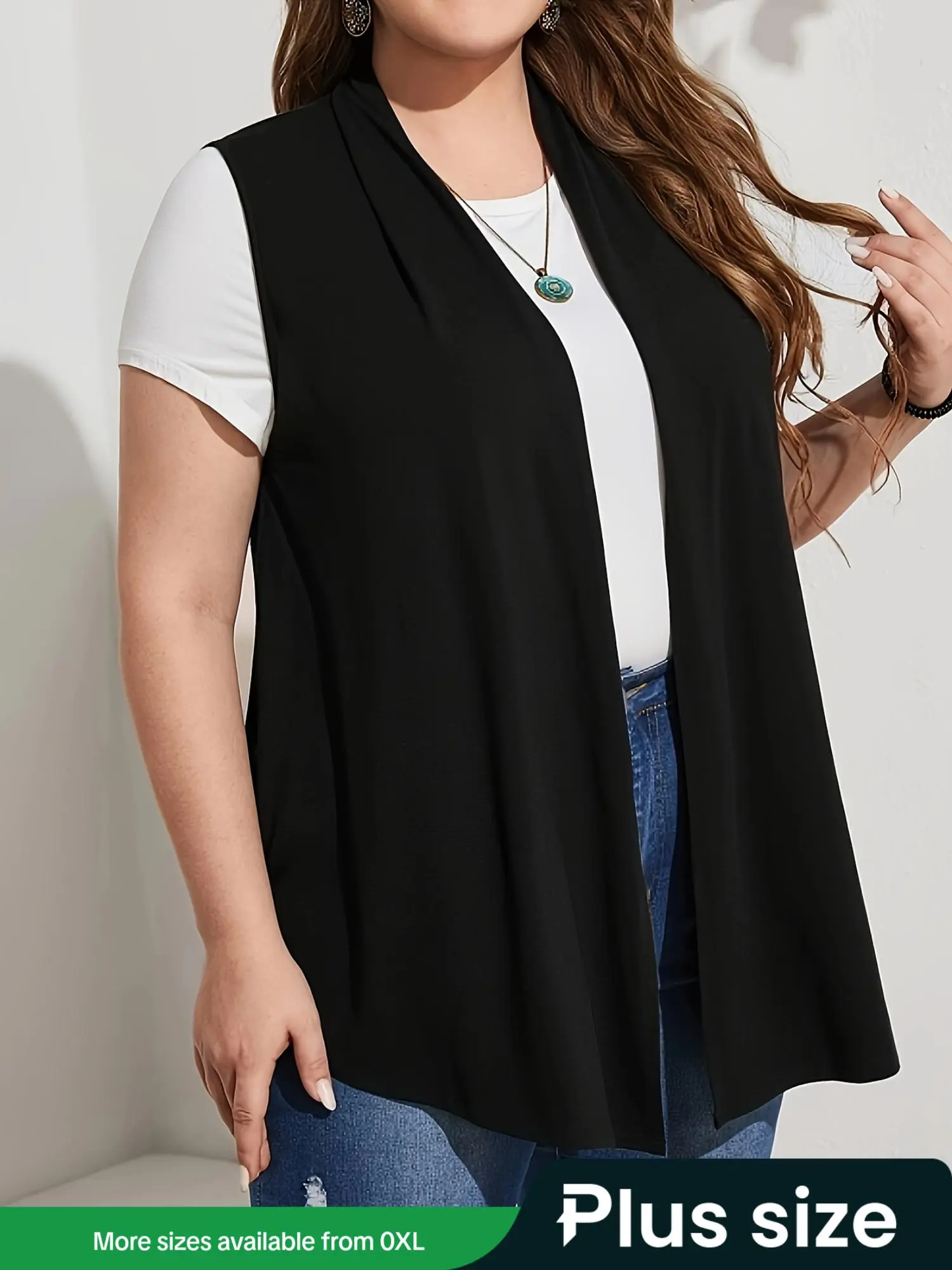 【Plus Size】 Solid Color Sleeveless Open Front Vest, Plain Color Waistcoat, Basic Casual Style Comfy Vest Coat for Daily Wear, Women's Clothing for All Seasons