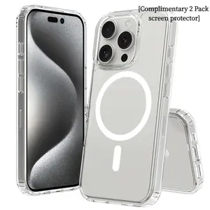 [2 Pack screen protector ]Phone Cases for iphone 17promax 16 15 14 13 12 11pro plus Works with Magsafe [Compatible with Magsafe] [10 FT Military Grade Drop Protection] Offers Shockproof Protection, Anti-Yellowing Features, Clear Case for iphone 17 Pro Max