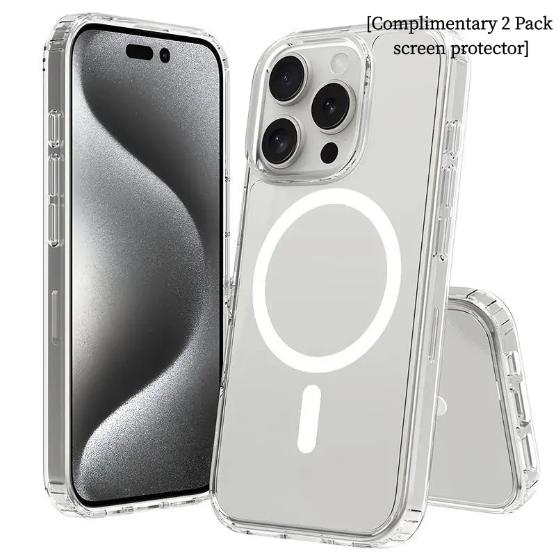 [2 Pack screen protector ]Phone Cases for iphone 17promax 16 15 14 13 12 11pro plus Works with Magsafe [Compatible with Magsafe] [10 FT Military Grade Drop Protection] Offers Shockproof Protection, Anti-Yellowing Features, Clear Case for iphone 17 Pro Max