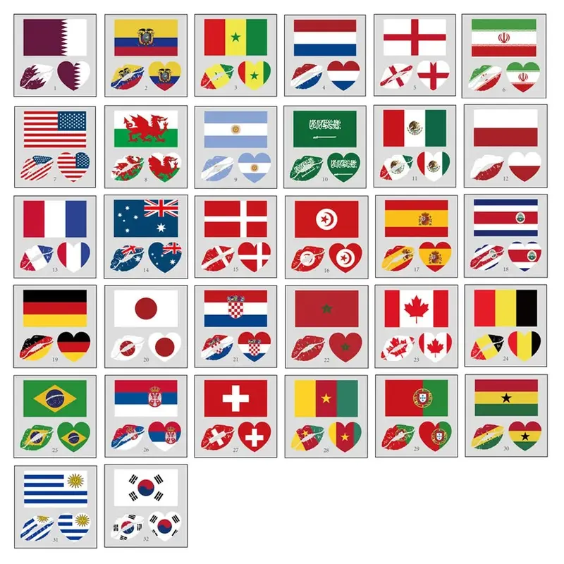 The US Canada Mexico World Cup,32PC Temporary Tattoo Stickers Multi-Use Country Flags for All Football Tournaments Face & Body Waterproof Decals for Soccer Fans