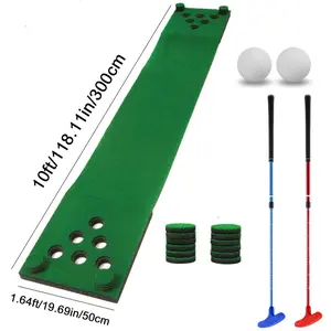 1.64×10FT 12-hole Golf Practice Putting Mat, Large Indoor/outdoor Golf Putting Green Professional Golf Training Mat, Two-way 6-hole Real Golf Mat, 2 Golf Balls And 2 Golf Putters