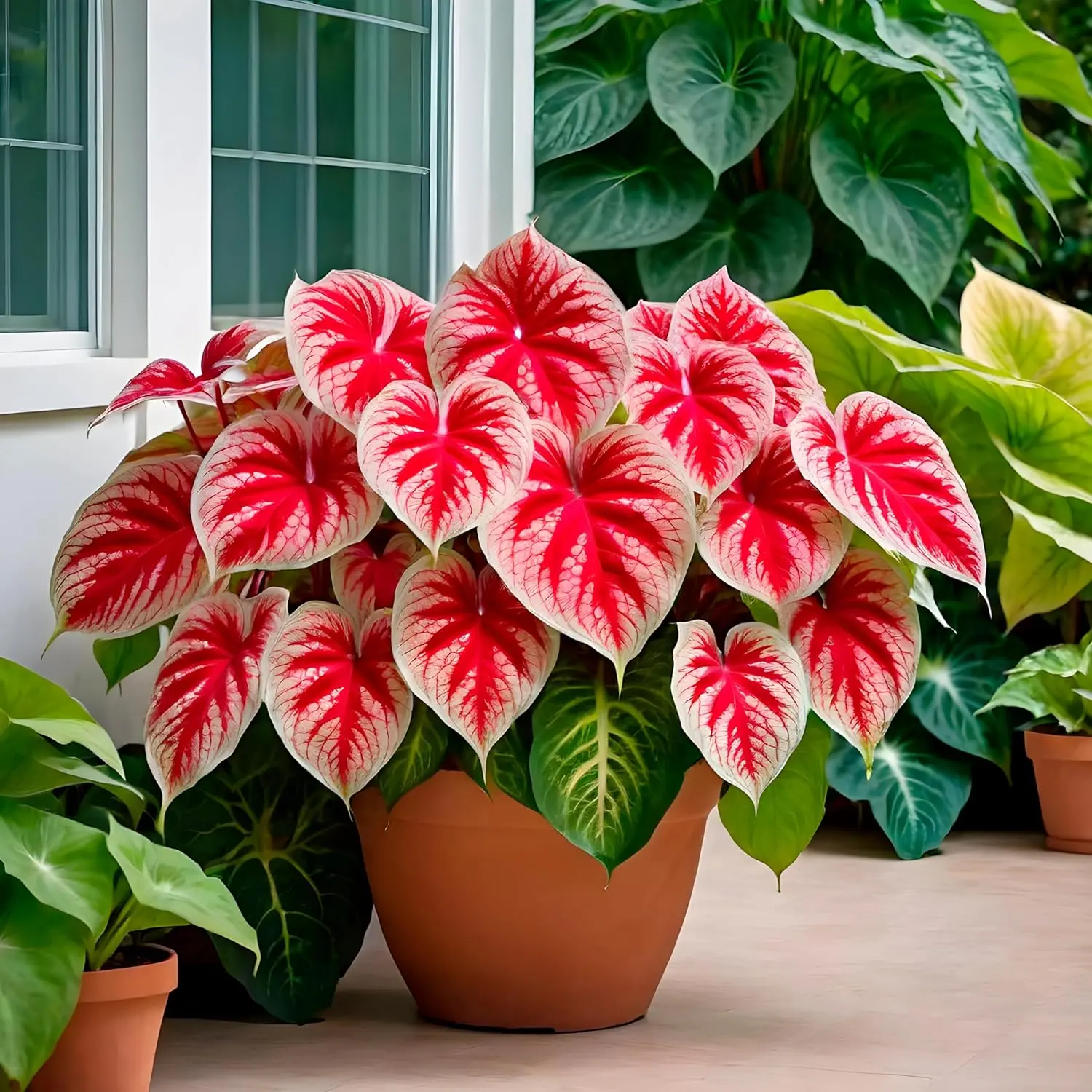 2 Crimson Sky Caladium Bulbs for Planting - Perennial Hosta, Elephant Ears, Fancy (2 Bulbs)
