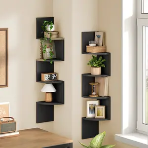 HOOBRO Snake Floating Corner ShelvesSet of 2, 4-Tier Wall-Mounted Corner Bookshelves for Living Room, Bedroom, Bathroom, Home Office Decor #SummerVibes