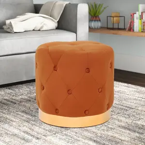 Adeco Modern Upholstered Button Tufted Footrest Vanity Makeup Stool with Gold Plating Base for Bedroom Living Room
