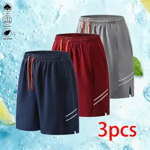 Men's 3-Pack Performance Basketball Shorts, Cooling Quick-Dry Summer Activewear with Pockets, Reflective Strips, for Gym & Athletic Use Casual Breathable Slim Fit Compression Training
