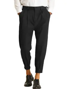 INSPIRE CHIC Pleated Pants for Men's Cropped Business Chino Tapered Dress Pants