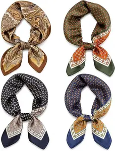 4 PCS Neck Scarf Bandanas for Men and Women – Silk Feeling Head Scarfs, Fashion Neckerchief Square Purse Scarf – Wear as Headband, Hair Wrap, Face Cover, Bag Charm, or Neck Tie – Great for Motorcycle, Cycling, Travel, Wedding, or Daily Fashion