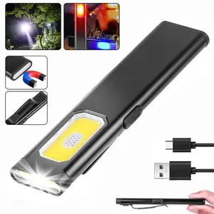 1PC Pocket Portable Flashlight EDC Clip Light with Magnetic Base - USB-C Rechargeable Slim Flat IPX4 Waterproof Dual Modes Compact LED Flashlight ,Hat & Clothes Clip,for Everyday Carry & Travel