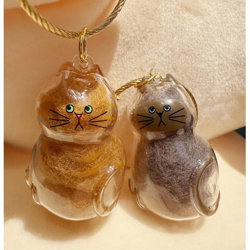 Customizable Multi-Breed Fur-Filled Cat Jewelry Charm Keychain Pendant - Translucent Compartment Storage Capsule, Home Organizer Accessory (Mackerel Tabby, Siamese, Orange Tabby, Money Cats), With Compartment(S)