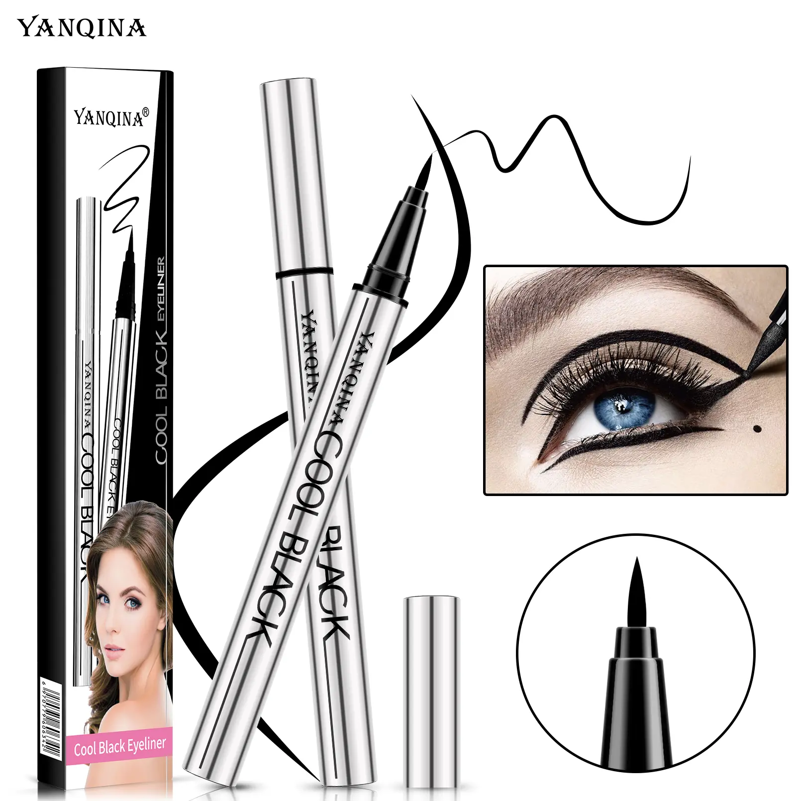 Vegan Jet Black Creamy Gel Eyeliner Pen - Waterproof, Long-Lasting, Smudge-Proof, Transfer-Proof, Silky Smooth Matte Cosmetic for Adults with Normal Skin, Flawless Eye Makeup, 24-Month Shelf Life