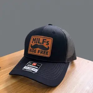 MILFs Ride Free Trucker Hat | Funny Leather Patch Cap | Adult Humor Statement | Premium Outdoor Mesh Hat | Perfect Gift Idea