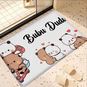 Dudu & Bubu Couple Border Flannel Door Mat, Home decor rugs, Home Decorative Rugs, Soft flannel, non-slip backing, absorbent & dirt-resistant, Perfect for entryways, bathrooms, Durable, easy to clean, with cartoon couple designs