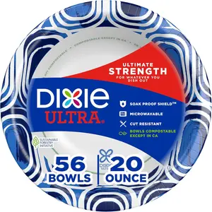 Dixie Ultra Large Paper Bowls 20 Oz 56 Count Microwave Safe Compostable Disposable Bowls for Breakfast Lunch Dinner Meals