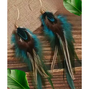 Blue and Brown Feather Fashion Earrings