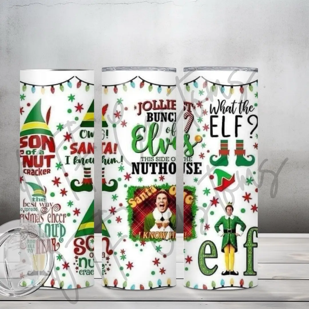 Elf themed 20oz tumbler with straw and lid