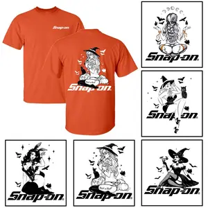 [Halloween] Snap-on Halloween Orange T-Shirt for Men - Double Sided Printed 100% Cotton Fitted Crew Neck Short Sleeve Casual Unisex Top Made in USA