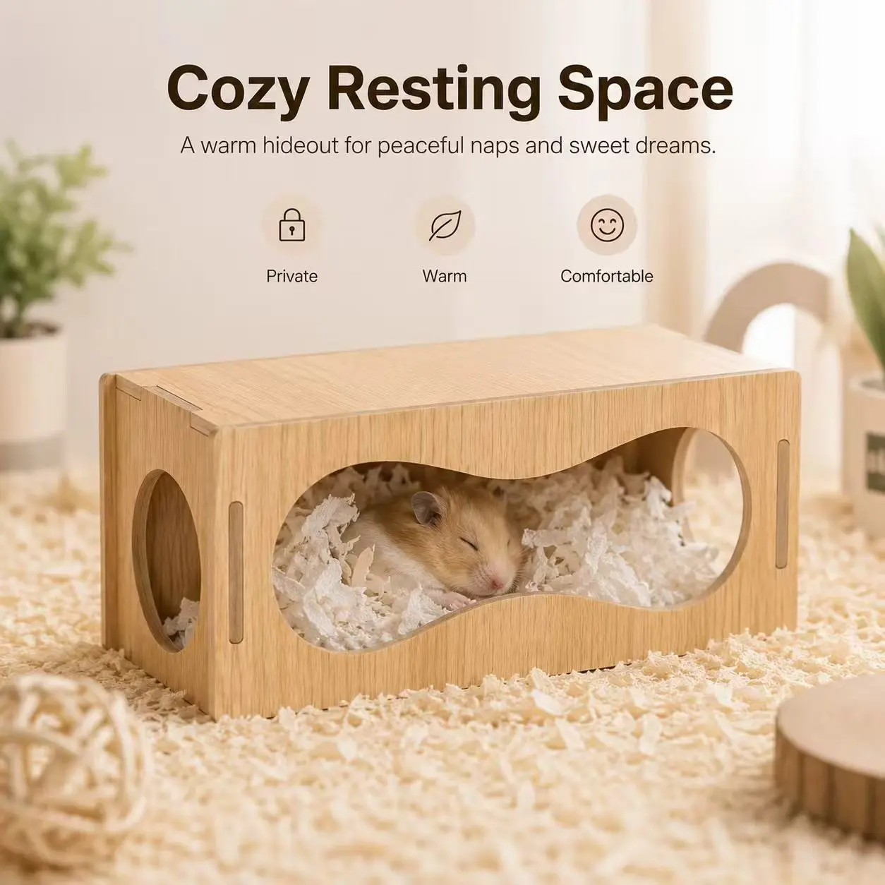 Wood-Grain Board Hamster Tunnel House - Detachable Small Animal Habitat Deco with Side Entry, Open Play Area, Ample Room Rest Space for Hamsters, Mice