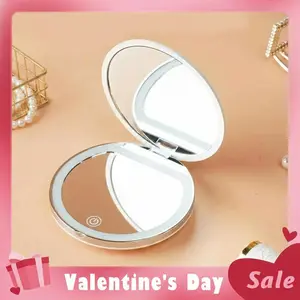 Portable Foldable Makeup Mirror with LED Light, USB Rechargeable Compact Travel Mirror for Women, Pocket Size Makeup Tools, Ideal for Travel & Everyday Use Valentine's Day
