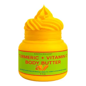 Earth Solvent Vitamin C Turmeric Body Butter Infused with Green Tea Dead Sea Minerals Carrot & Hyaluronic Acid Hydrating Skin Repair Moisturizer