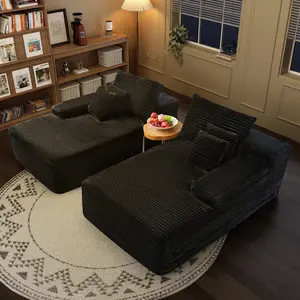 【Free Shipping&Hot Sale】Yomsum Corner Sofa with Chaise, Black Corduroy Boneless Sofa Bed, Comfy Cloud Couch Sectional Couches for Living Room, Bedroom, No Assembly
