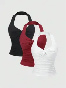 Fashionable and elegant sexy women's halter neck, backless condensing Casual vest three-piece set