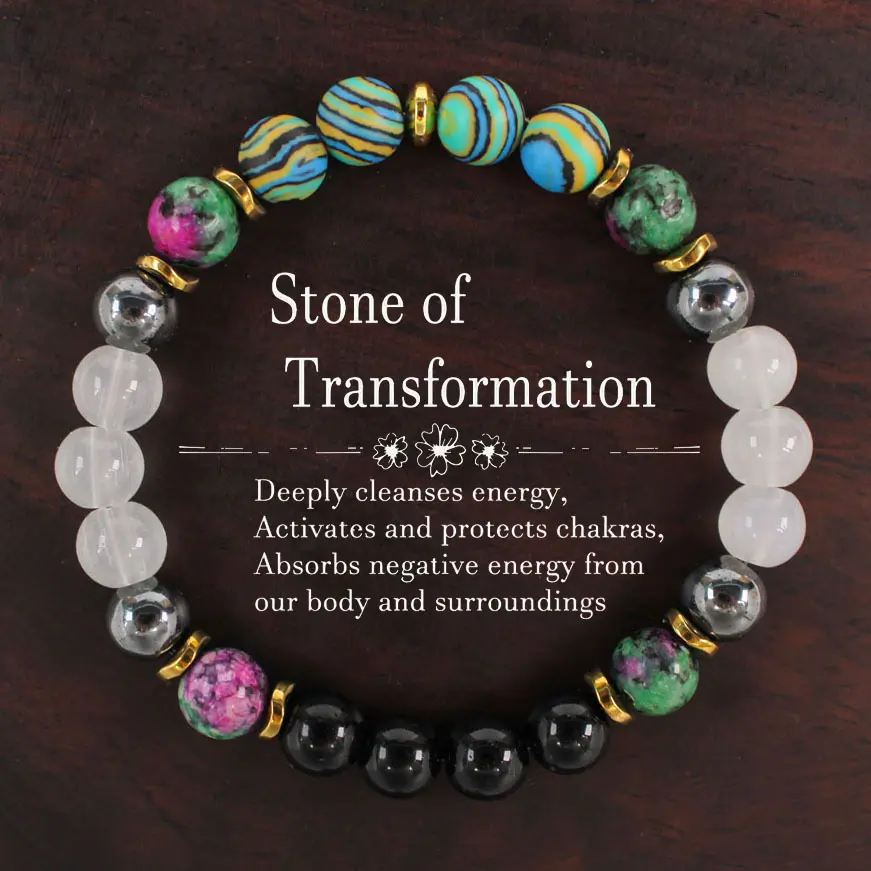 Crystal Transformation Bracelet - Energy Cleansing, Healing, Negative Energy Absorption, Chakra Activation & Protection - Unisex Adult Jewelry Gift for Halloween, Birthday
