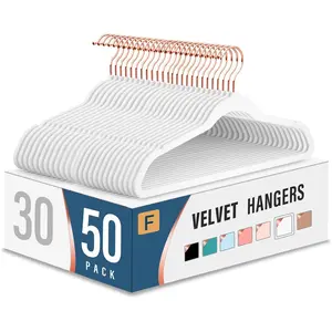 Velvet Clothes Hangers (50 Pack) Heavy Duty Durable Suit Hanger Vibrant Color Hangers Lightweight Space Saving Coat Hangers for Closet -White/Rosegold