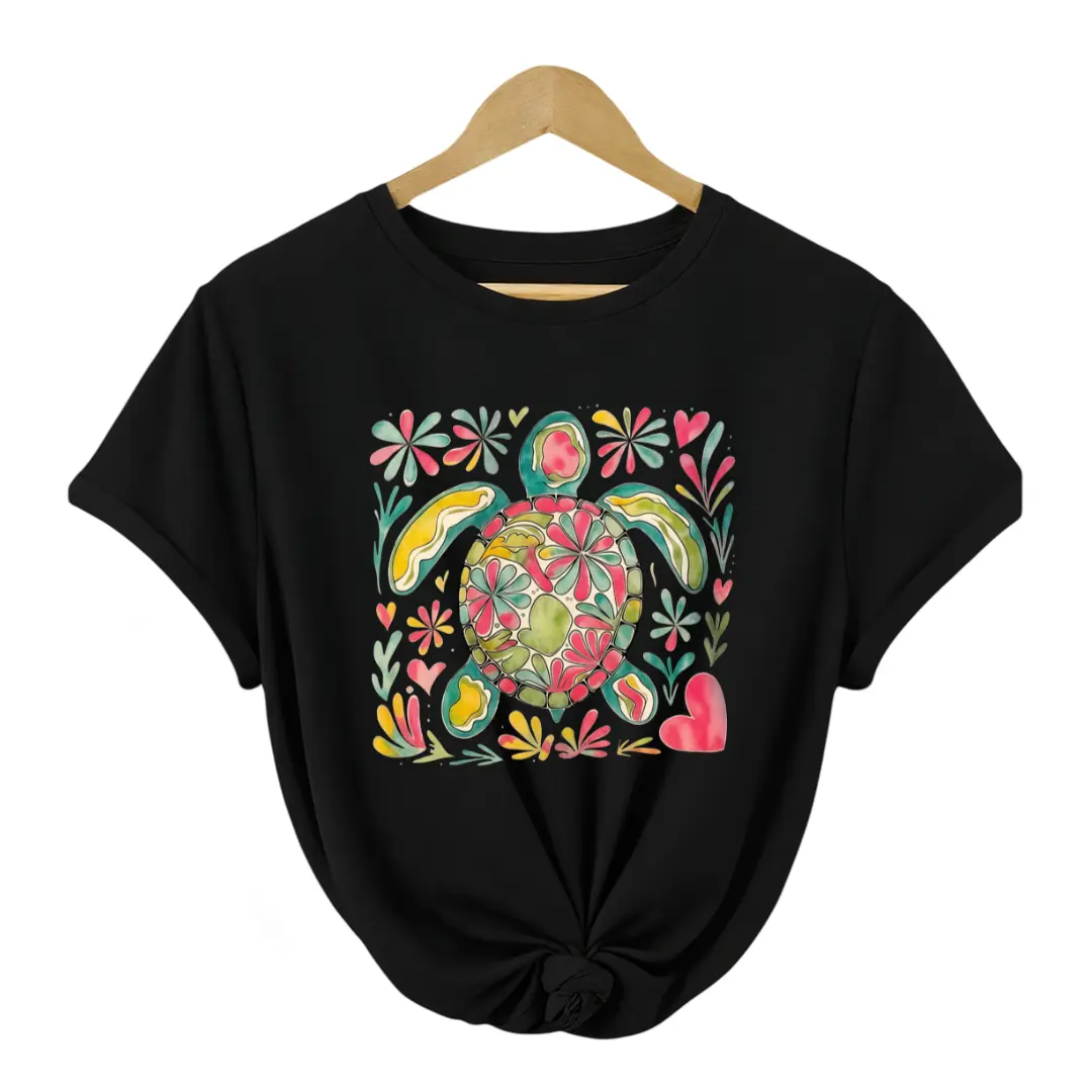 Sea Turtle Shirt Women Boho Floral Graphic Tee Plus Size Beach Vacation Top
